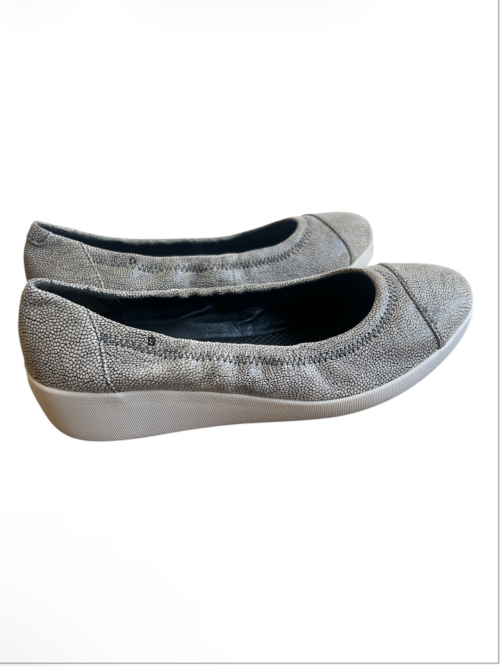 FitFlop F-Pop Ballerina Flats Stone Pebble Print Leather Comfort Shoes Size 6.5